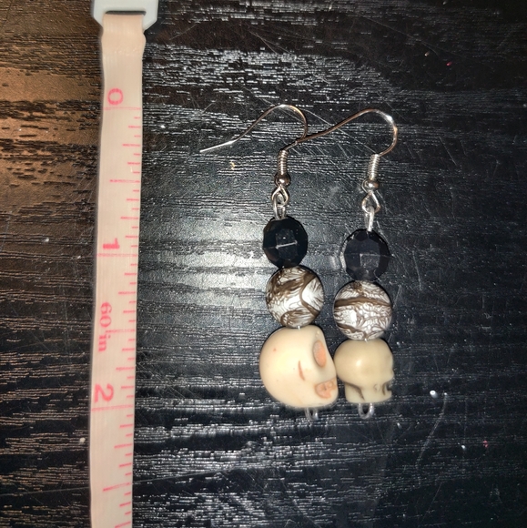 NEW Skull Skeleton Metal Bead Charm Dangle Drop Marble Silver White Emo Rock - Picture 3 of 4